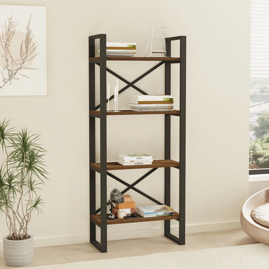 Biblioteca Framur, Libreria 4 Ripiani, 66x32x150h cm Marrone Noce