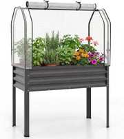 Orto Rialzato da Esterno con Serra, Fioriera Rialzata con Copertura in PE, Porta Avvolgibile con Cerniera e Guanti, Aiuola Rialzata per Verdure, Fiori e Frutta, 112 x 55 x 152 cm (Grigio)
