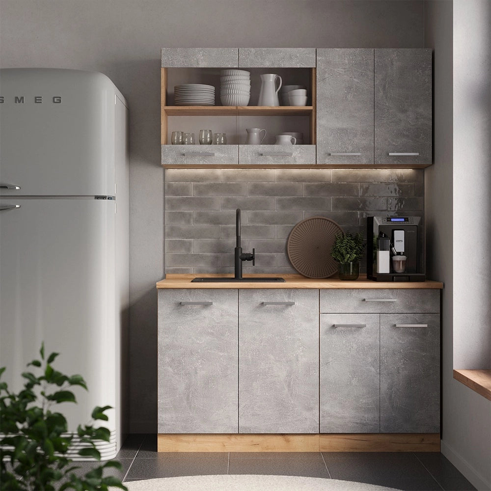 Vicco Cucina monoblocco Calcestruzzo/quercia dorata 140 cm , PL Rovere