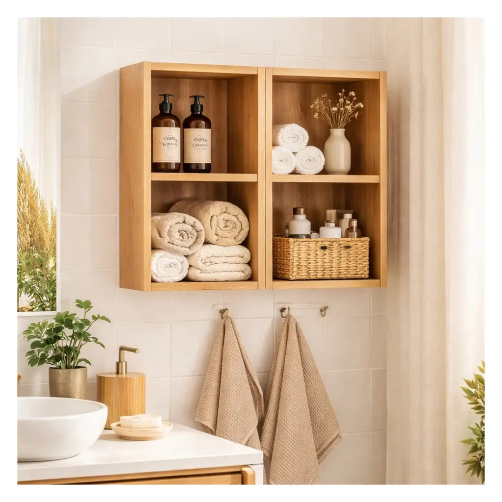Mobile da parete VANO 60 cm – mobile sospeso in rovere chiaro con nicchie aperte