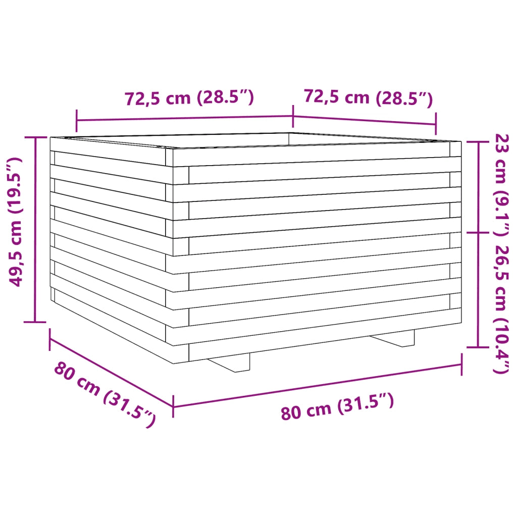 Fioriera Giardino Marrone Cera 80x80x49,5cm Legno Massello Pino