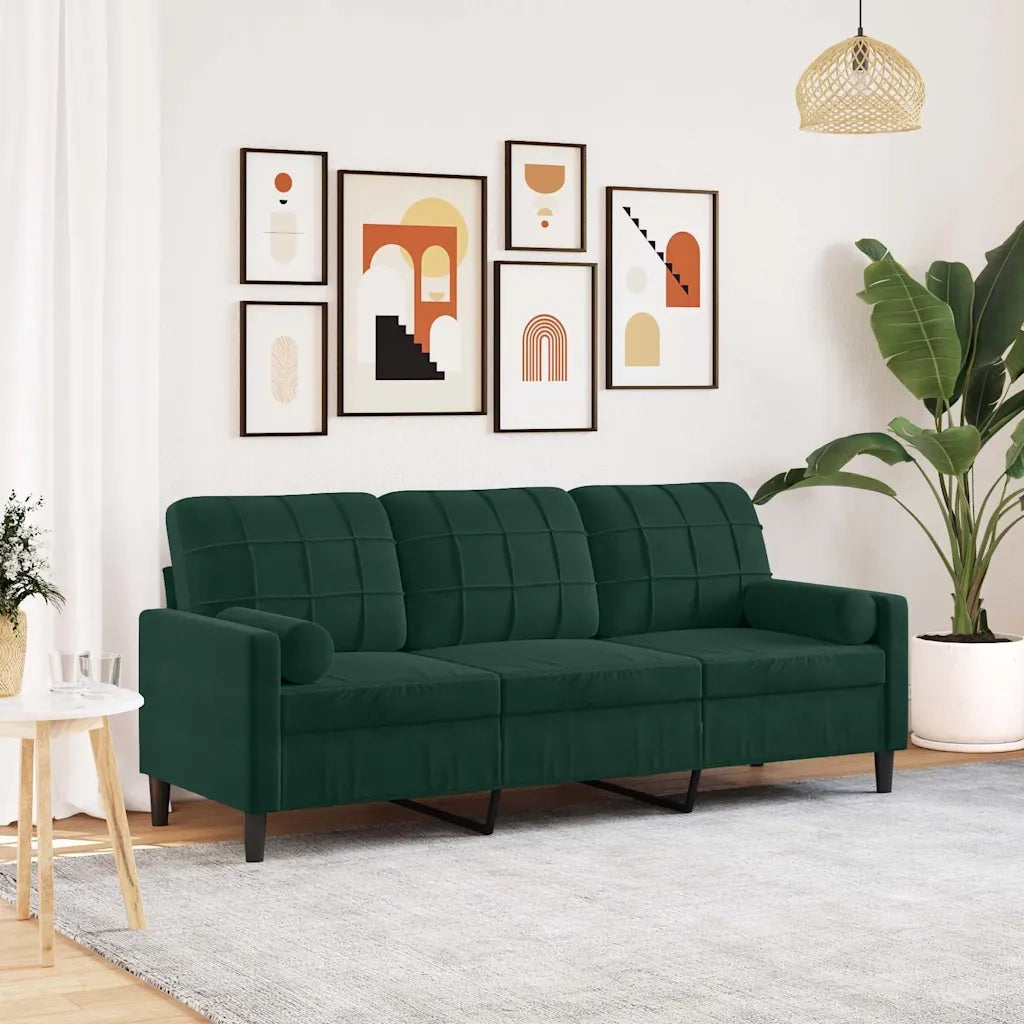 vidaXL Divano a 3 Posti con Cuscini Verde Scuro 180 cm in Velluto