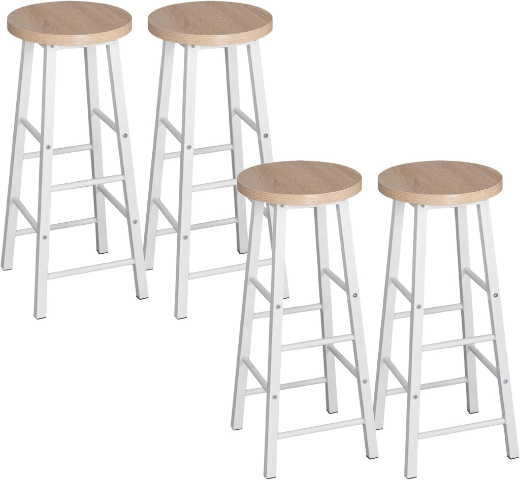 Sgabelli da Bar con Poggiapiedi Seduta Tonda Sedia Alta per Cucina in Acciaio Legno Nero BH130sz-4