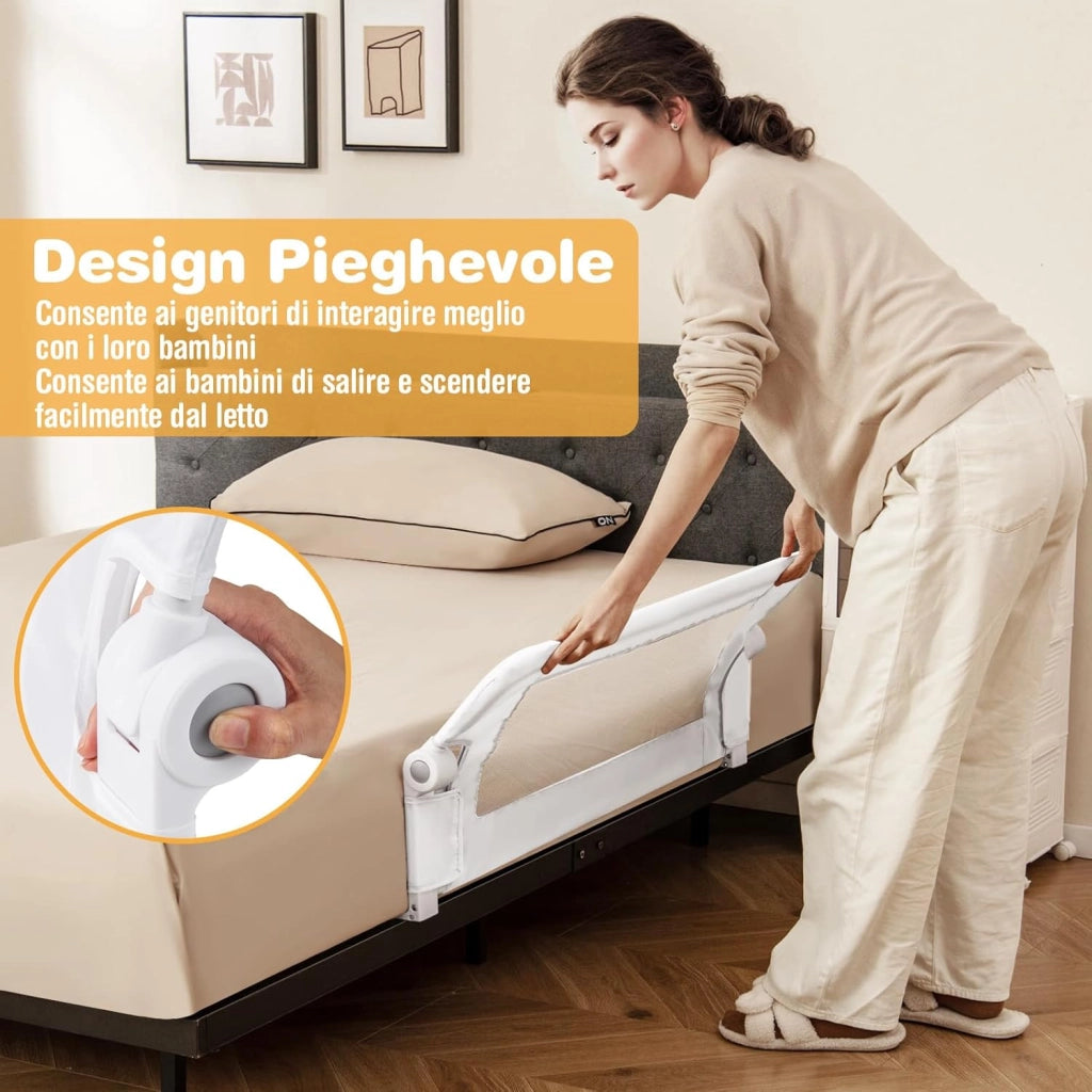 Sponda Letto per Bambini 105/120/150 cm, Barriera di Sicurezza per Neonati, Barriera Letto Pieghevole e Portatile, con Cinghia di Sicurezza (Bianco, 105 x 38 x 43 cm)