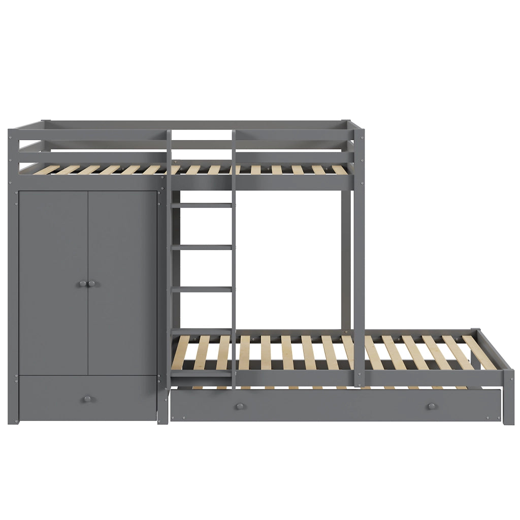 LETTO A CASTELLO con letto estraibile 90x200 cm Legno Grigio