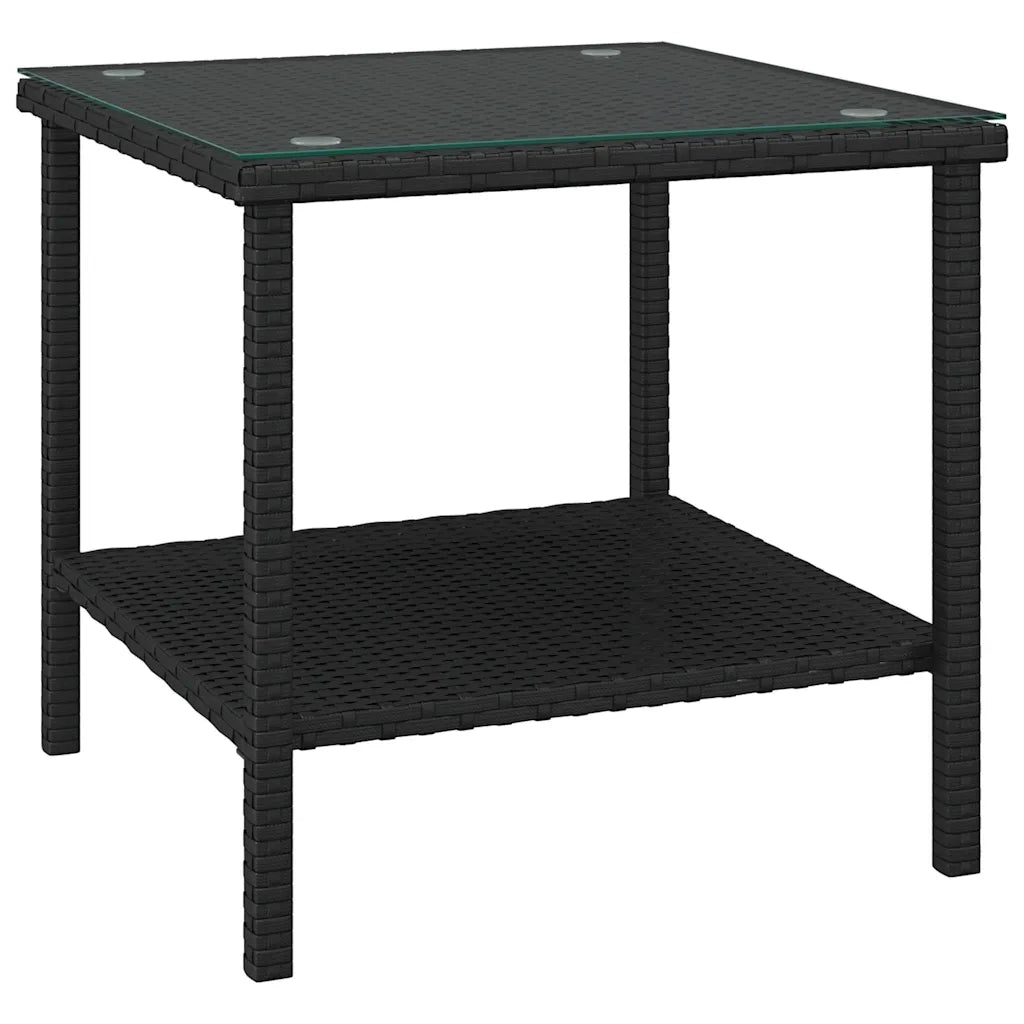 Tavolino-Tavolino da soggiorno-Tavolo Nero 45x45x45 cm Polyrattan e Vetro Temperato
