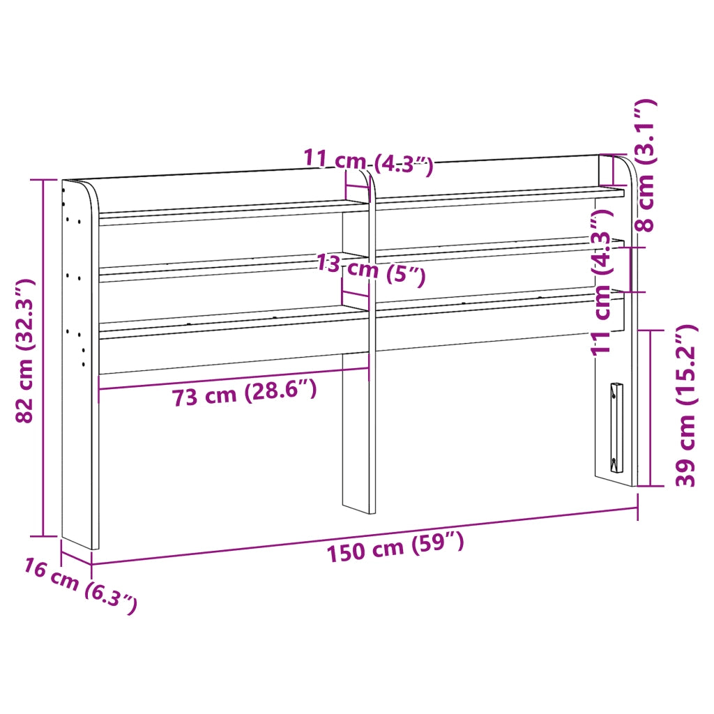 Testiera con Ripiani-Testata contenitore Bianca 140 cm in Legno Massello di Pino 451280