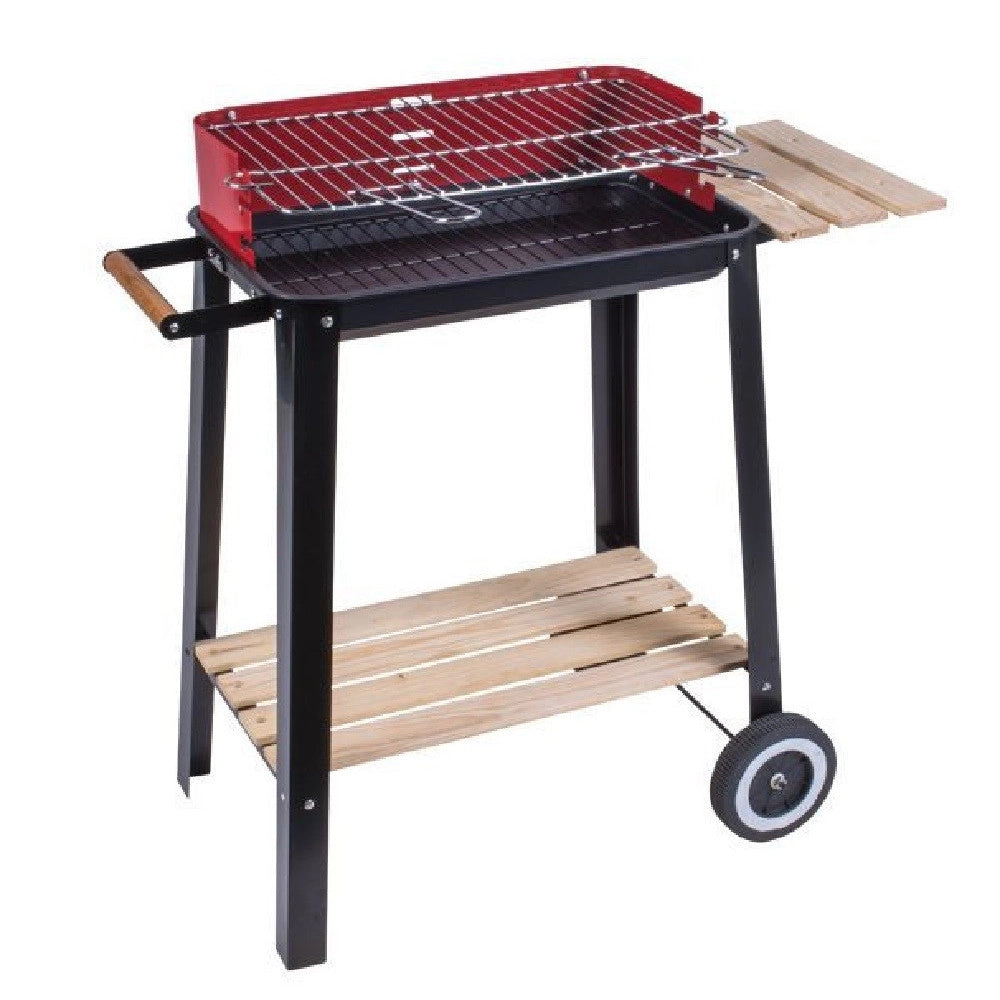 Trade Shop - Bbq Barbecue Rettangolare 51x32x69cm Con Struttura Acciaio Ripiani Legno 2600053 -