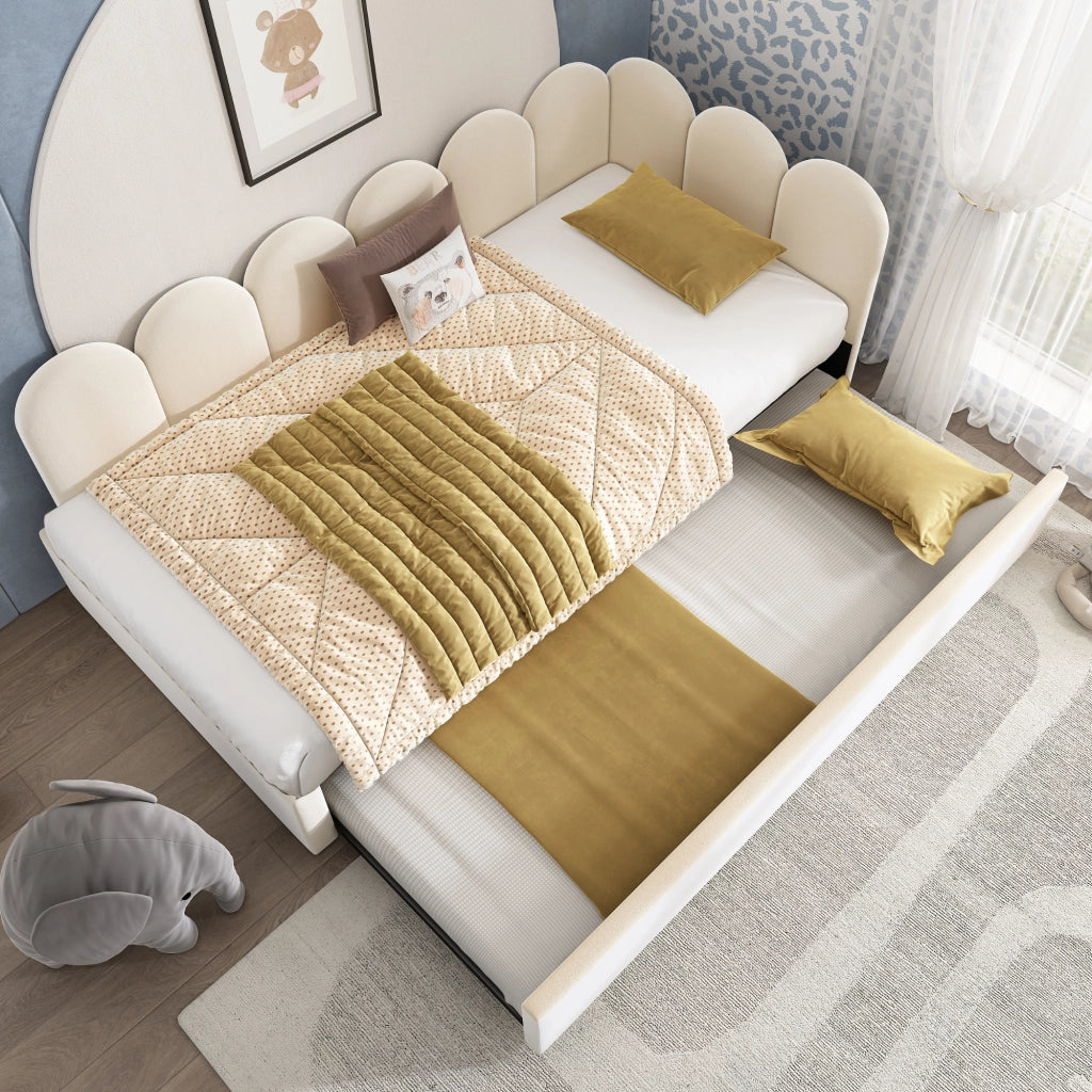 OKWISH Letto a Scomparsa 90×200 cm, Letto Singolo con Letto Estraibile 90×190 cm, Sponde e 2 Fermi, senza Materasso, Velluto, Beige