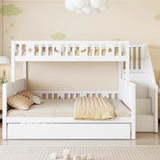 DESMIU Letto a castello letto bambini 3 posti con scala contenitore e letto estraibile, 90 × 200 e 140 × 200 cm, senza materasso