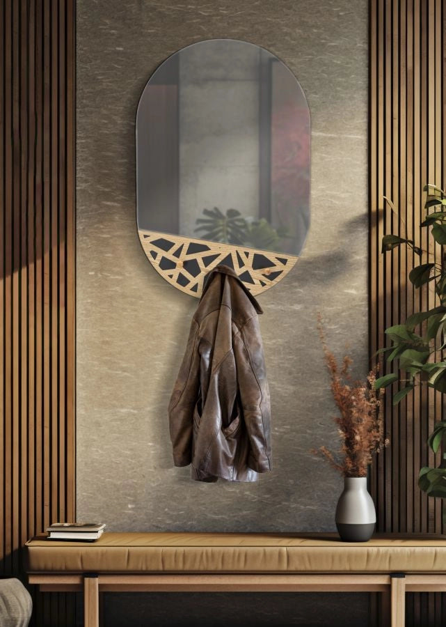 Specchio da Muro con Appendi Abiti Carv 60,5x5,3x90 cm in MDF e Specchio Multicolor