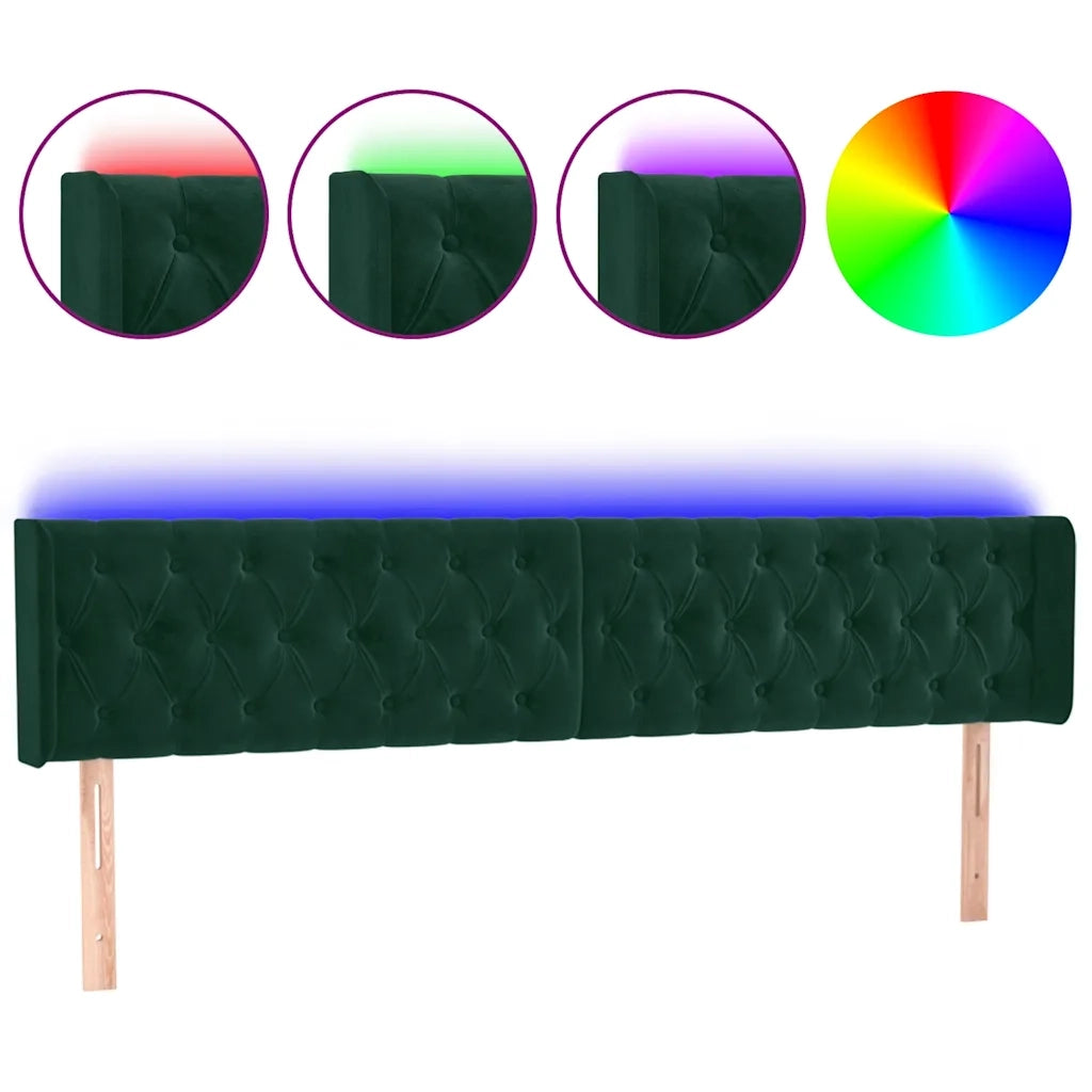 Testiera | Testata a LED Verde Scuro 183x16x78/88 cm in Velluto
