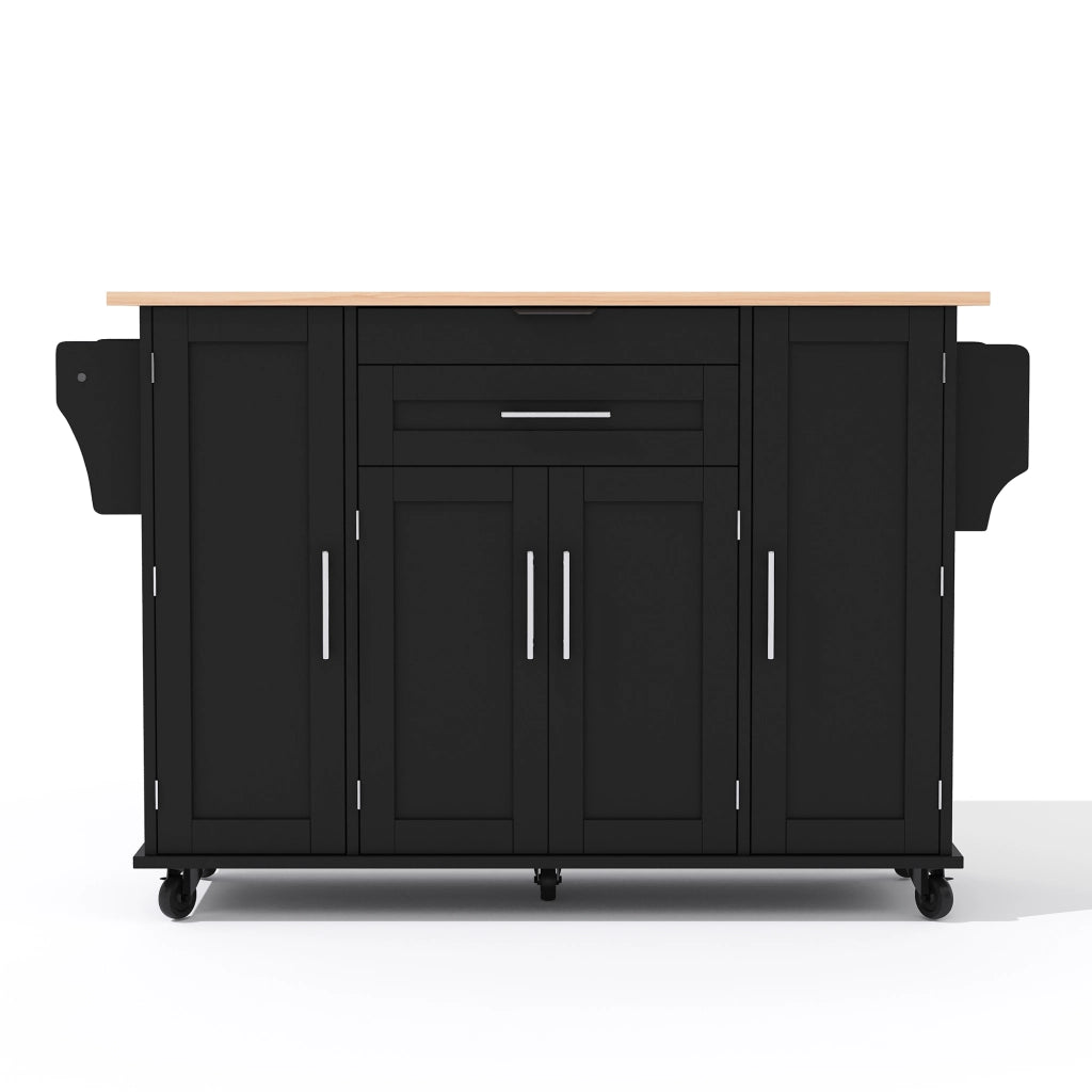 Carrello da Cucina Nero 136x70x92 cm con Piano Ribaltabile; Ripiani Regolabili e Portasciugamani