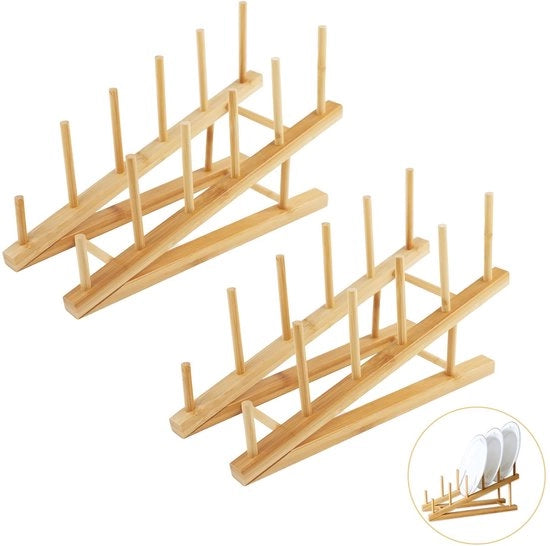 Bordiere in Legno a Due Pezzi - Supporto per Piatti in Bambù - Organizzatore per la Cucina - Asciugamani - Elevazione Compatta e Leggera - 10,5 cm di Altezza