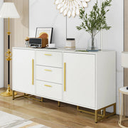 Credenza con Motivo a Spina di Pesce ¨C MINIMAL ¨C Bianco, 2 Ante, 3 Cassetti
