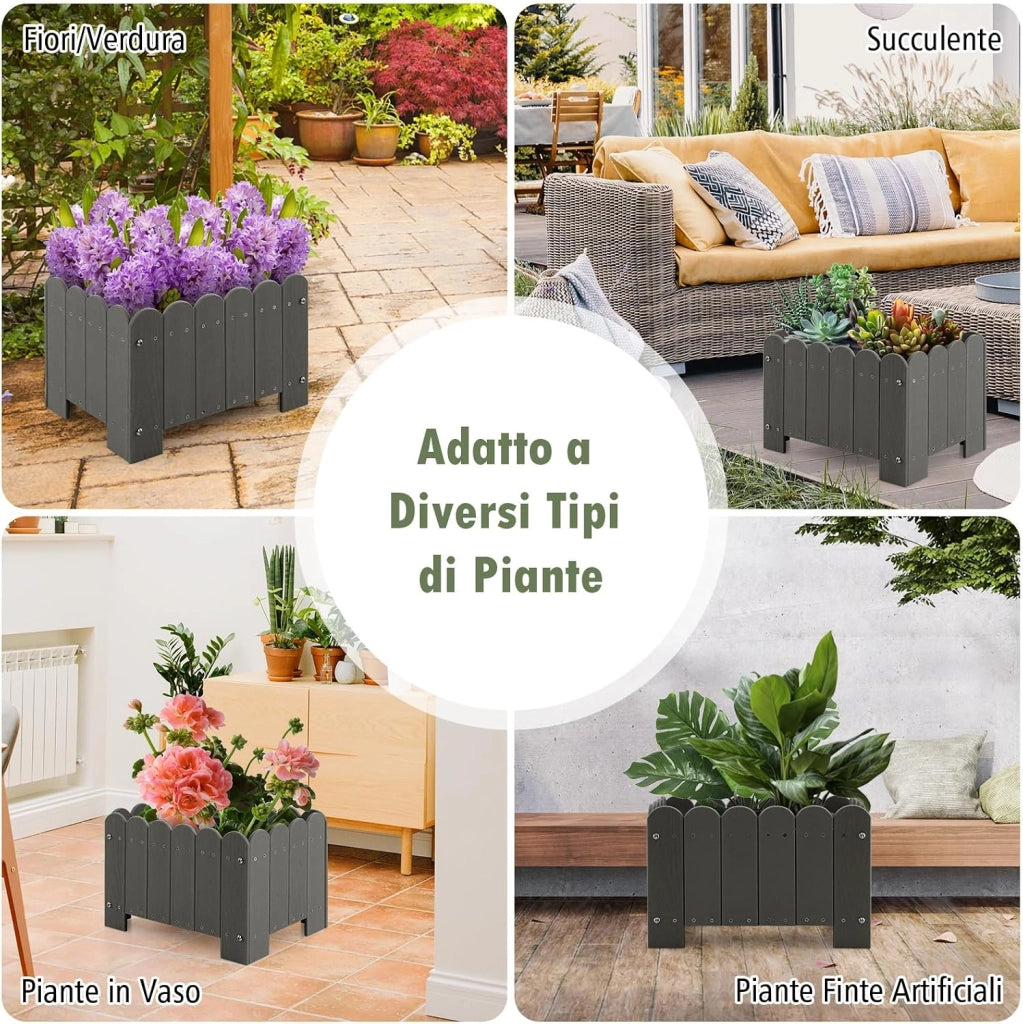 Set di 2 Fioriere in HDPE Resistente alle Intemperie con Aperture per Drenaggio, Aiuola Rialzata per Verdure, Fiori e Piante su Terrazzo, Giardino e Balcone, 45 x 32 x 30 cm (Grigio)