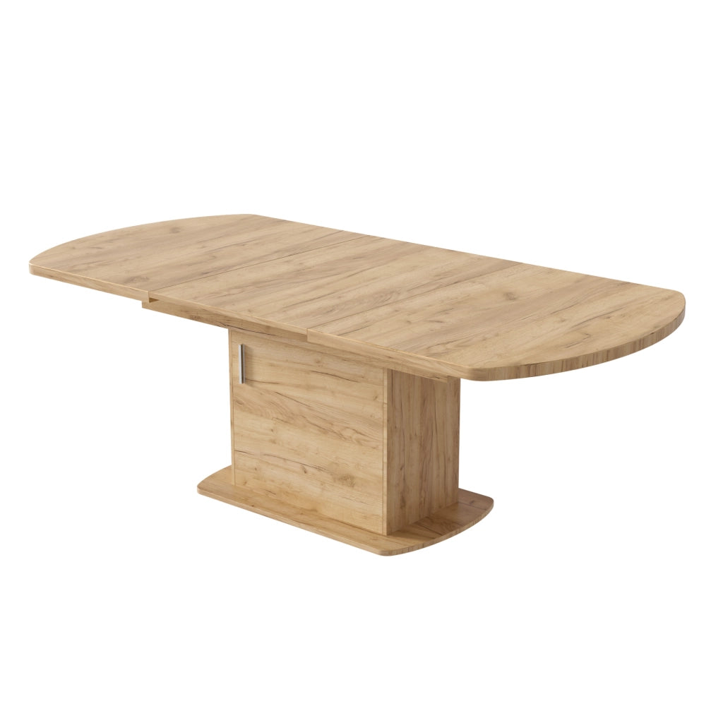 Tavolo da pranzo allungabile ovale con vani contenitore, multifunzione, per cucina e soggiorno, in truciolare, rovere