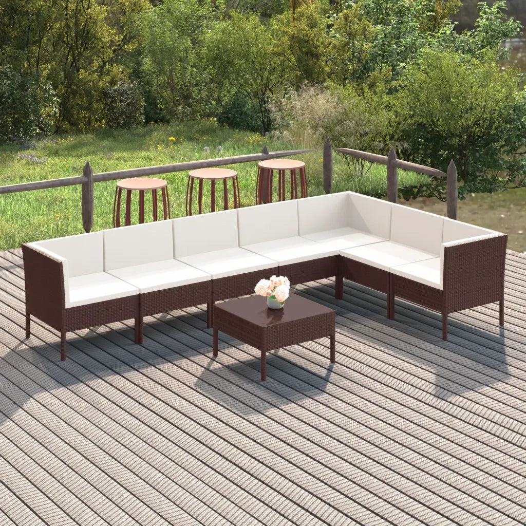 Set Divani da Giardino 8 pz con Cuscini in Polyrattan Marrone 3094427