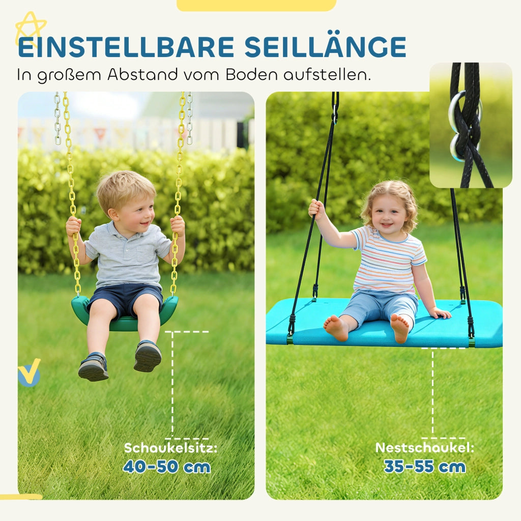 Set 5 in 1 Altalena Nido per Bambini con Anelli e Doppio Sedile ¨C zephmum ¨C Grigio 440x175x203 cm