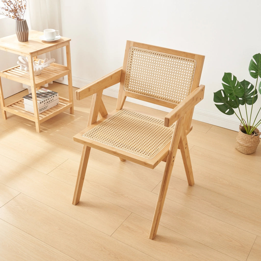 Sedia da Sala Pranzo Asikkala in Bambù e Plastica Effetto Rattan [en.casa]