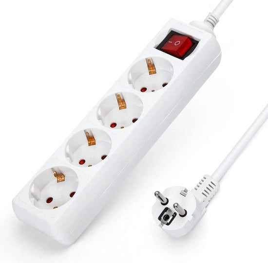Scatola di Alimentazione 4-Volti con Interruttore di Sicurezza per Bambini, 3g1,5mm² 3m Cavo Bianco (4-volti, 3m)