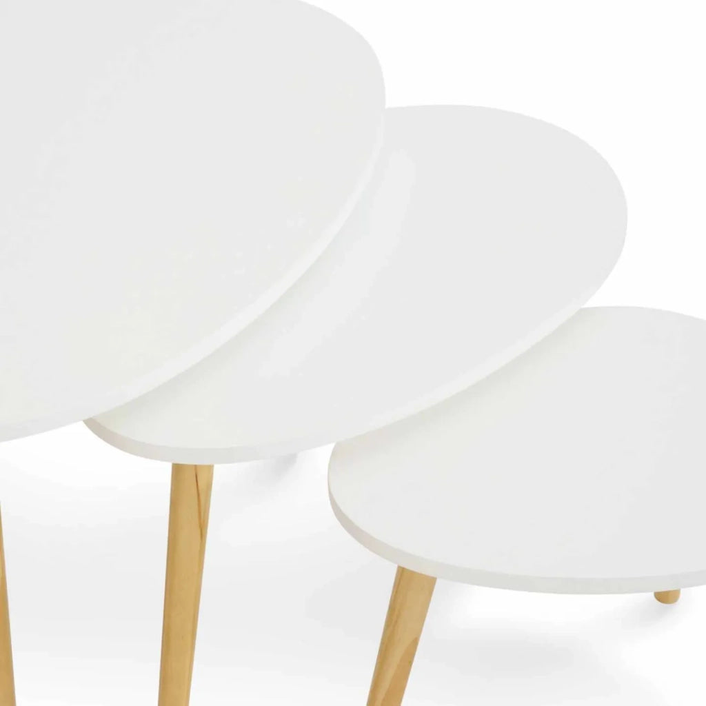 IDMarket - Set di 3 tavolini nidificanti GAIA laccato bianco scandinavo