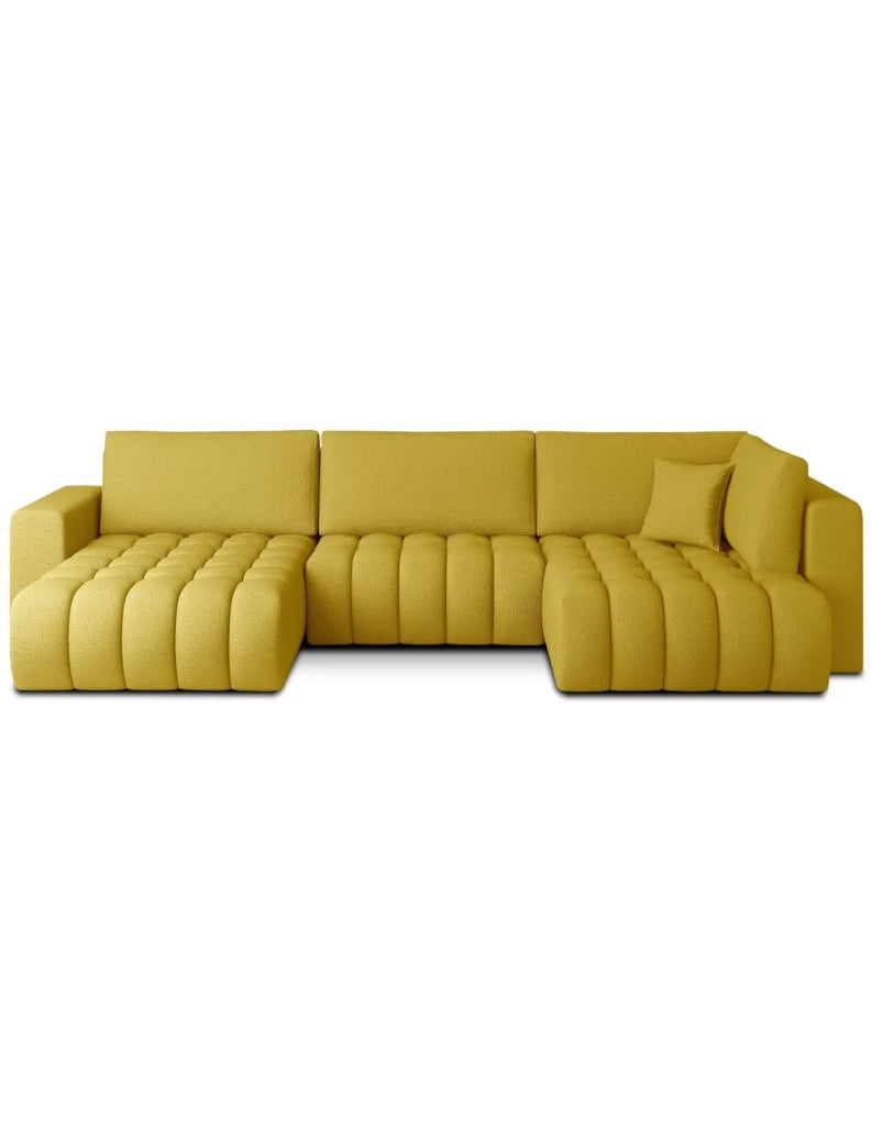 Divano ad angolo BONITA convertibile 6 posti giallo tessuto – sinistro – 350x175cm