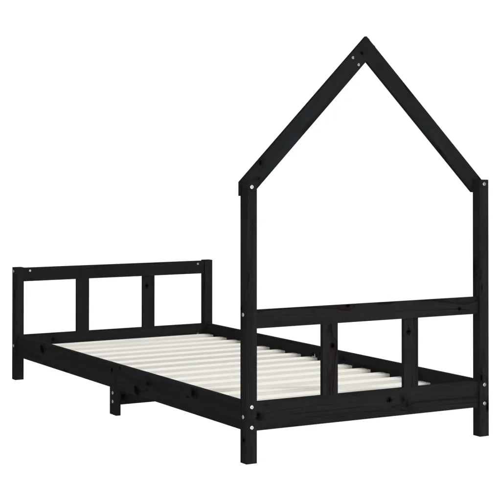 Giroletto per Bambini | Letto Infantile | Lettino Nero 90x200 cm in Legno Massello di Pino