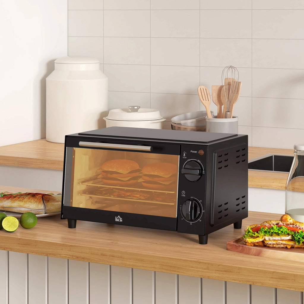 Mini Forno Elettrico 9 L 750 W Nero con Temperatura 100-230°C; Timer 60 Min; Teglia e Griglia