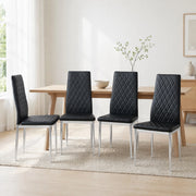 Sedia da Pranzo Set da 4 con Schienale Ergonomico e Gambe in Metallo Cromato, in PU Nero