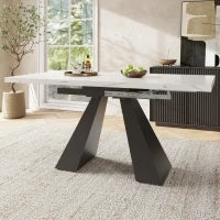Tavolo da pranzo allungabile, per soggiorno e studio, 159x74x77 cm, Bianco e Nero