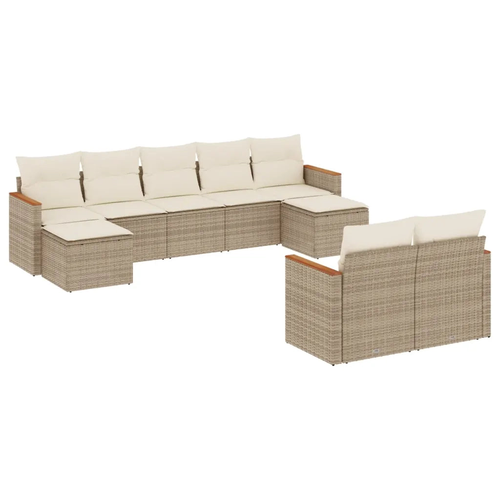 Set Divano da Giardino 9 pz con Cuscini Beige in Polyrattan 3258803