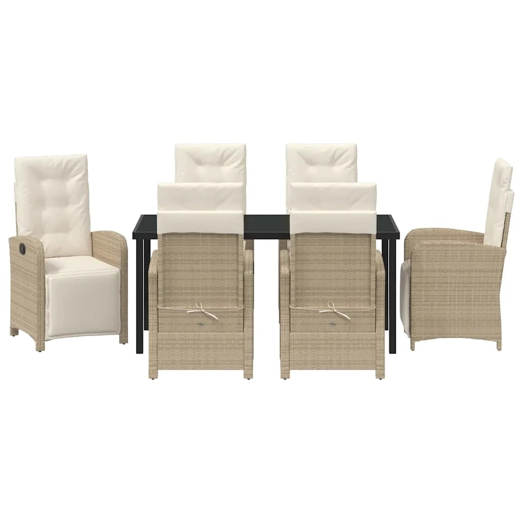 Set da Pranzo per Giardino con cuscino 7 pcs Beige polyrattan