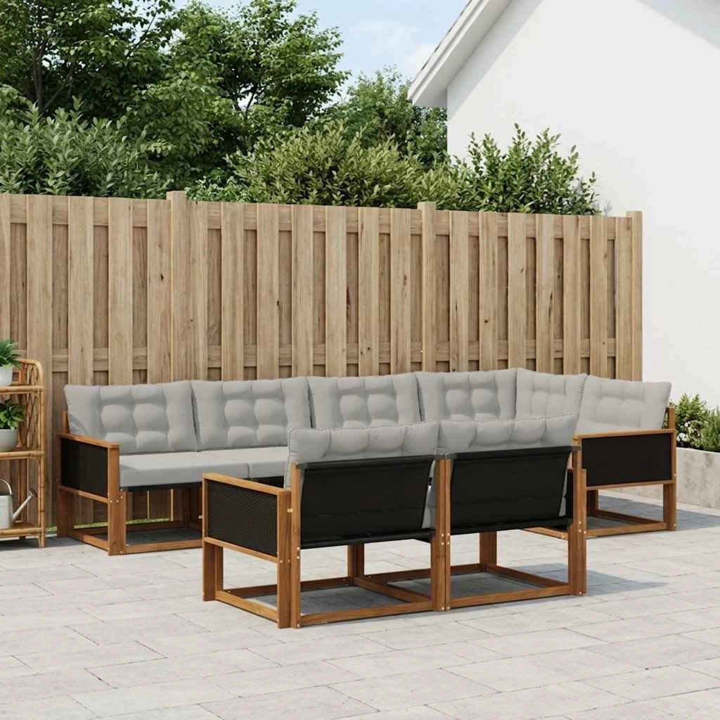 Set di divani da esterno 7 pz Naturale e Grigio Chiaro 3381479