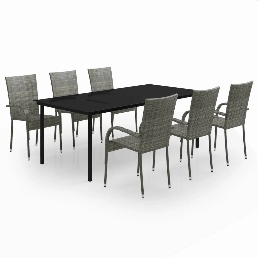 Set da Pranzo per Giardino 7 pz con Cuscini Grigio e Nero cod mxl 43650