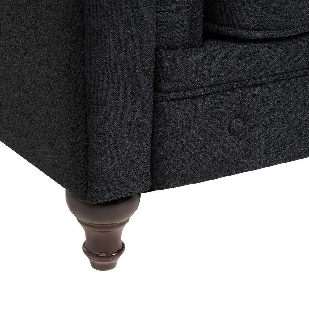 Poltrona Chesterfield Grigio Grafite Rivestimento Gambe In Legno Scuro Contemporaneo