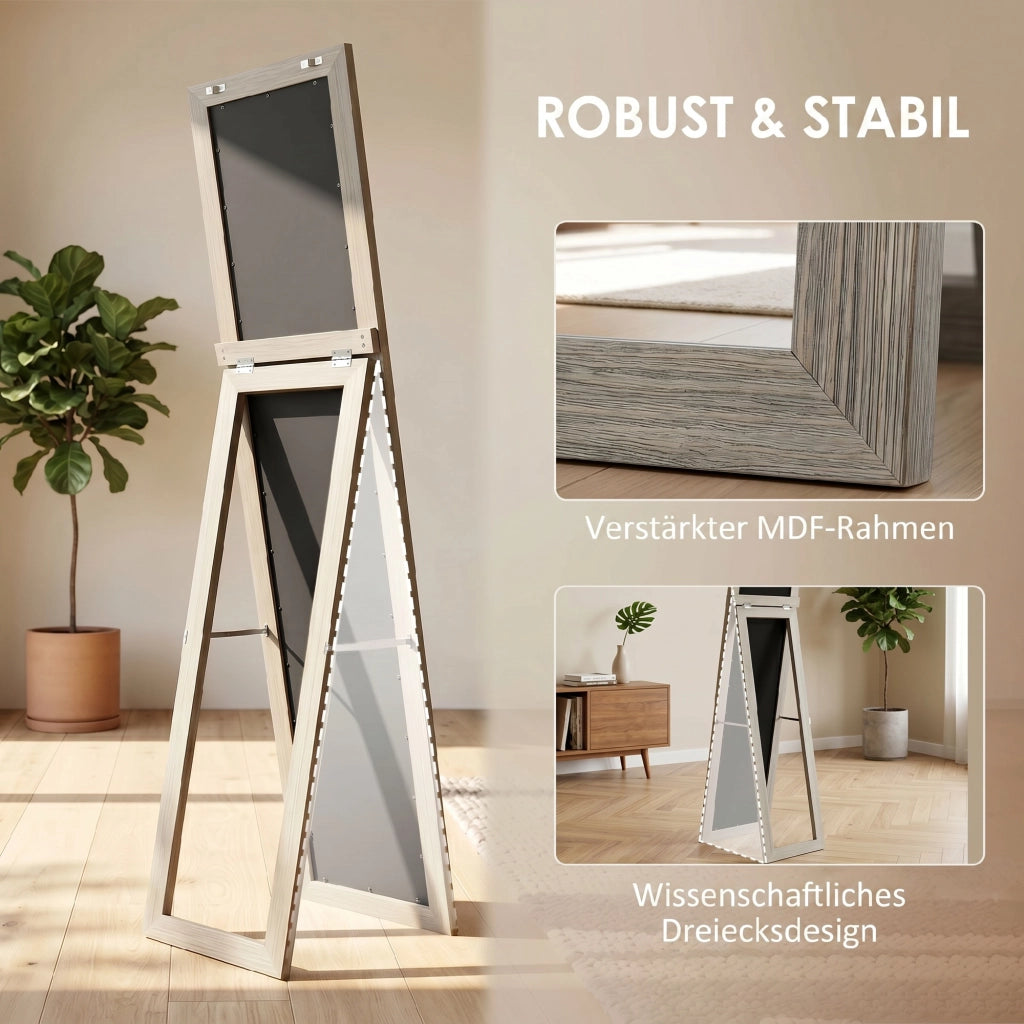 Specchio da terra e da parete rettangolare con cornice in legno grigio per camera da letto e ingresso 37 x 155 cm