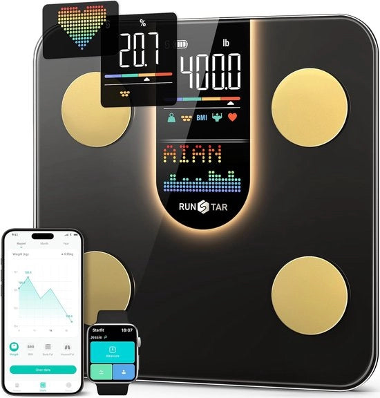 Peso Digitale con Display VA 8-in-1 - Alta Precisione per Peso Corporeo, Frequenza Cardiaca, IMC, Grassa Corporea e Composizione Corporea