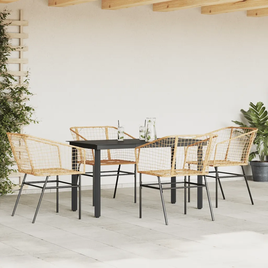 Set da Pranzo da Giardino 5pz | Set Salotto da Giardino Polyrattan Vetro