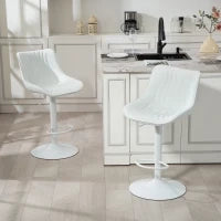 Set di 2 Sgabelli da Bar con Altezza Regolabile Schienale Seduta in Ecopelle Telaio in Acciaio e Poggiapiedi Bianco