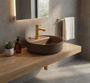 Lavabo tondo da appoggio senza troppo pieno in ceramica con foro rubinetto - Tortora Opaco