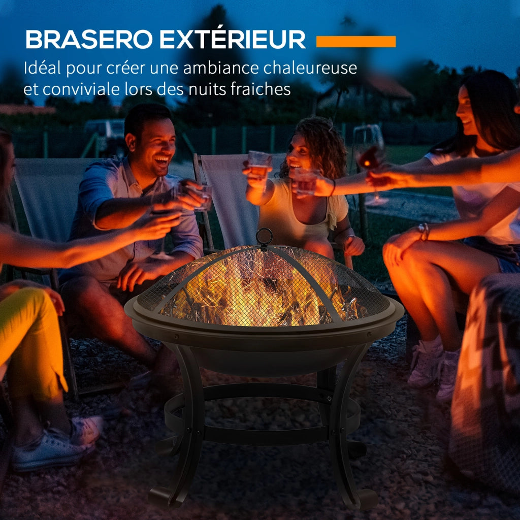 Brasero Foyer Esterno Rotondo con Parascintille ¨C zephmum ¨C Nero 55x55x50 cm