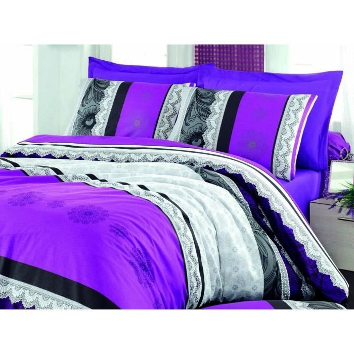 Completo letto - 1 copripiumino 220 x 240 cm + 2 federe 60 x 60 cm - 100% cotone rinforzato - Lilla