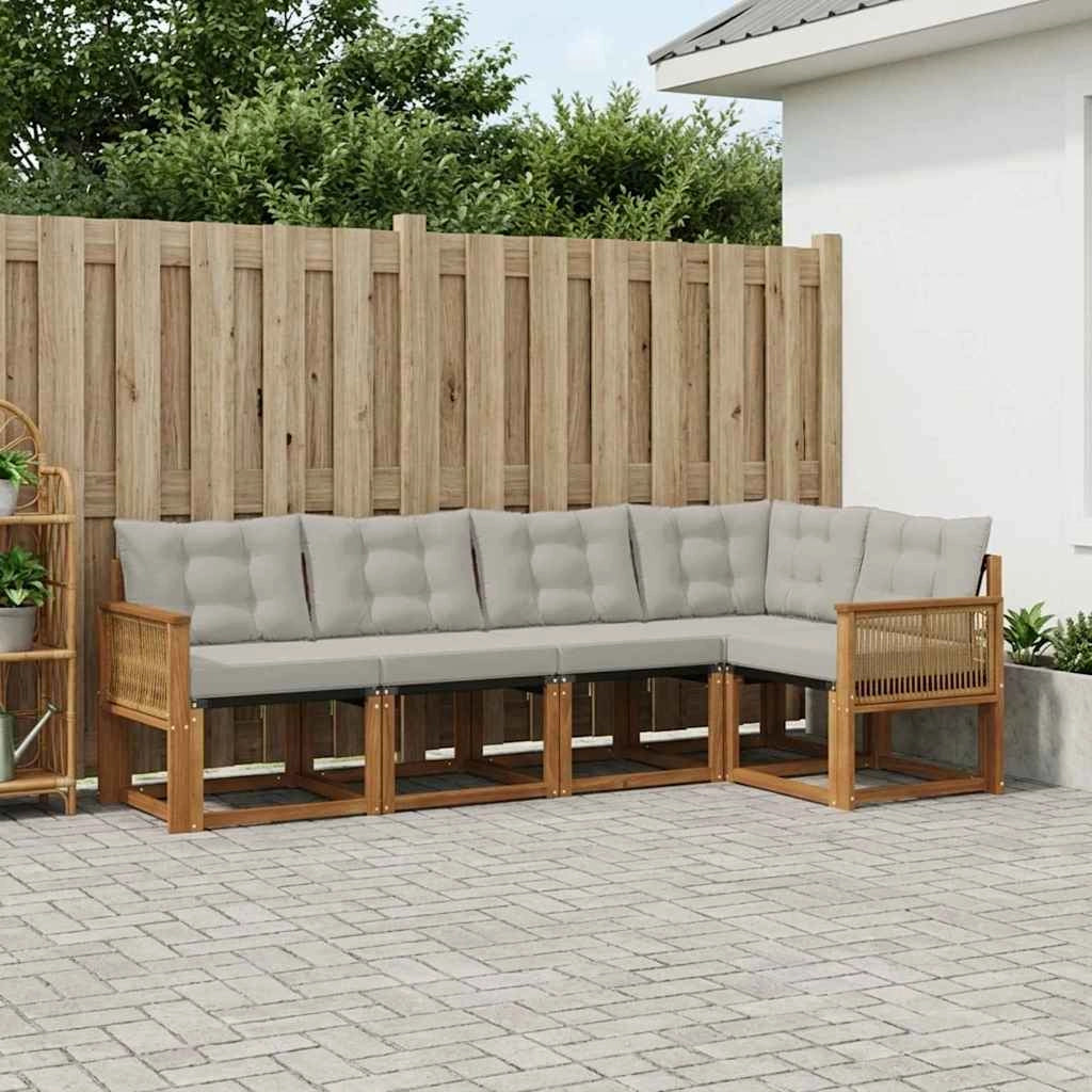 Set di divani da esterno 5 pz Naturale e Grigio Chiaro 3381955