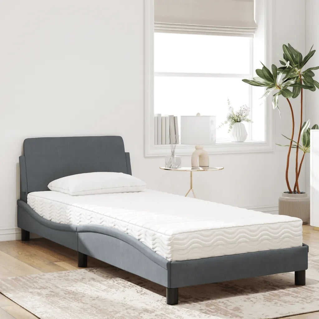 Letto con Materasso Dover Grigio Scuro 90x200 cm in Velluto 3208332
