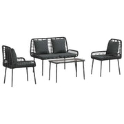 Set di Mobili da Giardino 4 pz | Set Salotto da Giardino Nero e Crema polyrattan