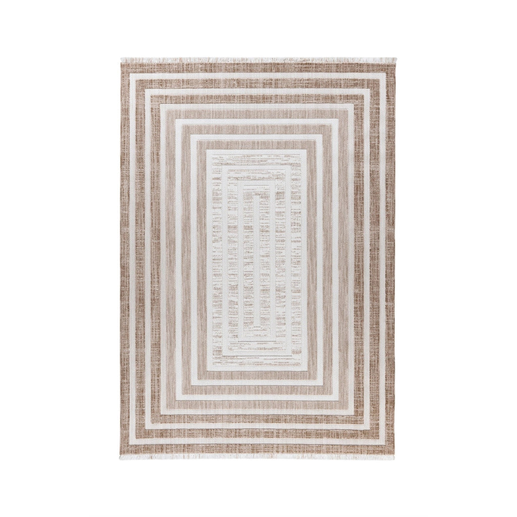 Tappeto moderno Sarai a motivo geometrico marrone e beige