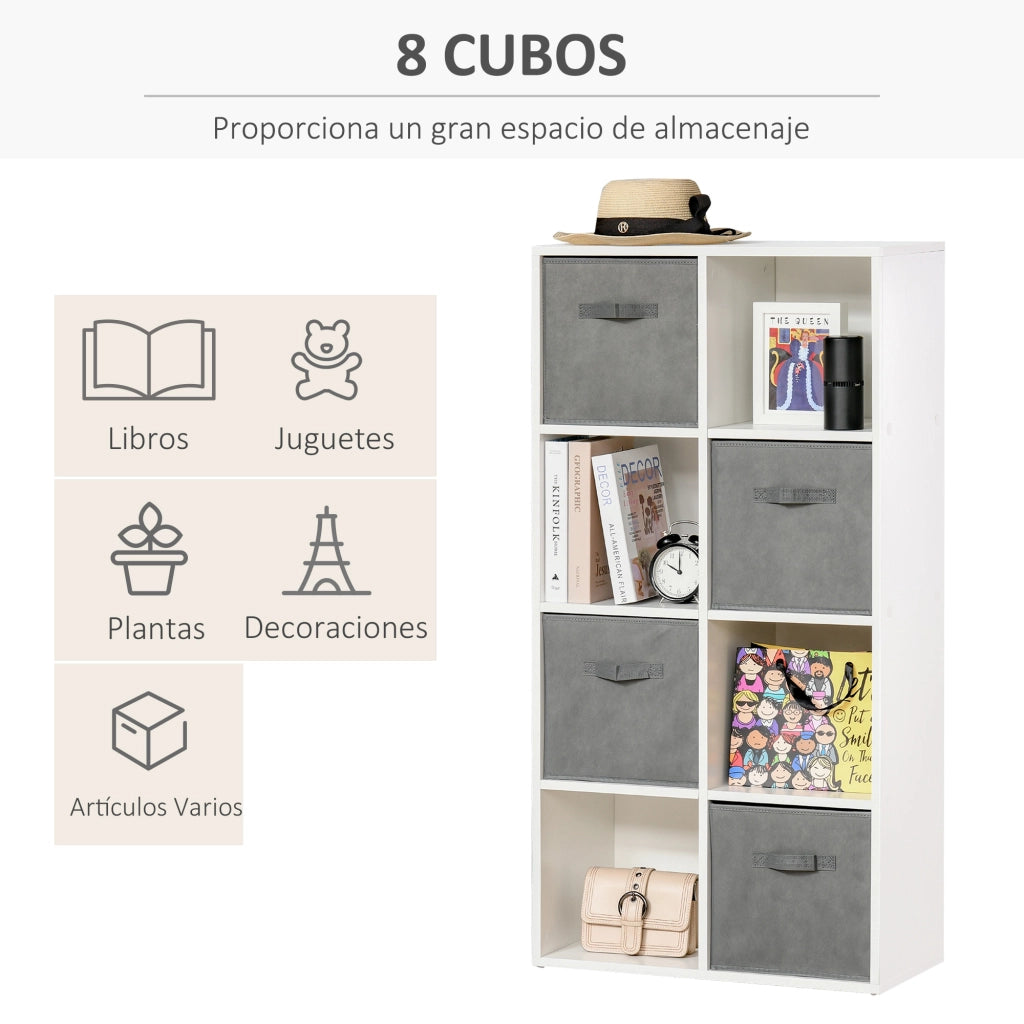 Libreria Modulare 8 Cubi con 4 Cassetti ¨C Zephmum ¨C Bianco e Grigio 61.5x30x121.6 cm
