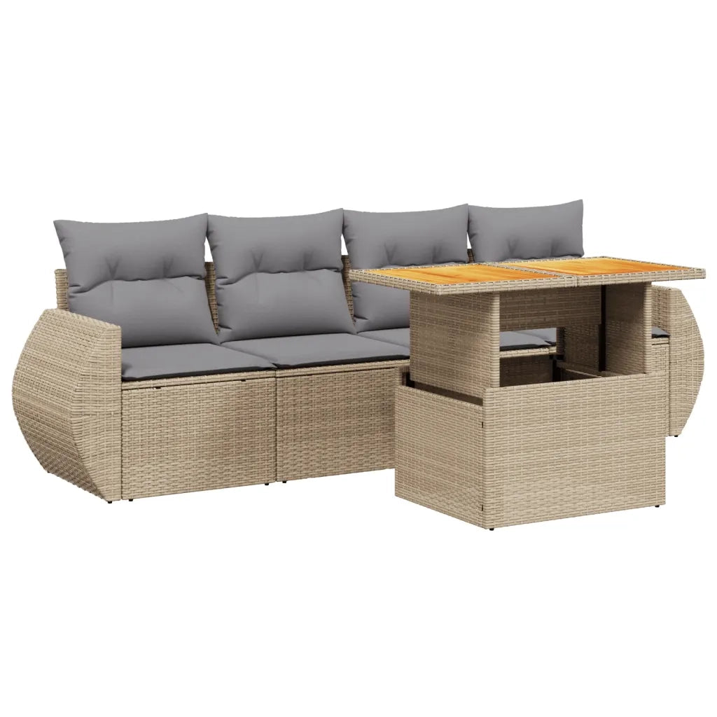 Set Divano da Giardino 5 pz con Cuscini Beige in Polyrattan 3272074