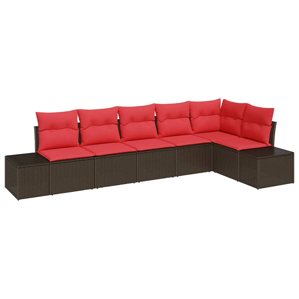 Set Divano da Giardino con cuscino 6 pcs Marrone polyrattan